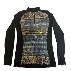Hot Chillys Womens 1/4 zip Base Layer Black multi color Aztec XL USED